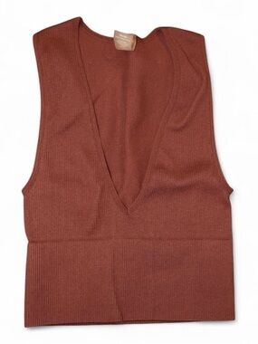 Urban Outfitters Ribbed Deep V-Neck Tank - Rust Brown